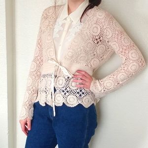 Off White Lacey Crochet Vintage Style Cardigan
